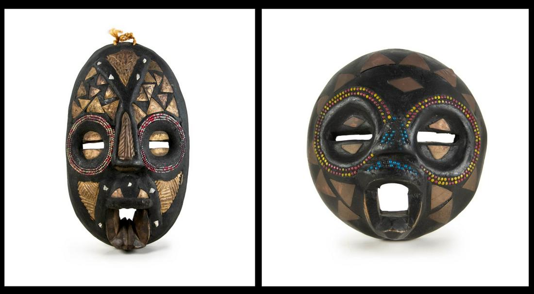 TWO CARVED WOOD AFRICAN MASKS (1 of 10)