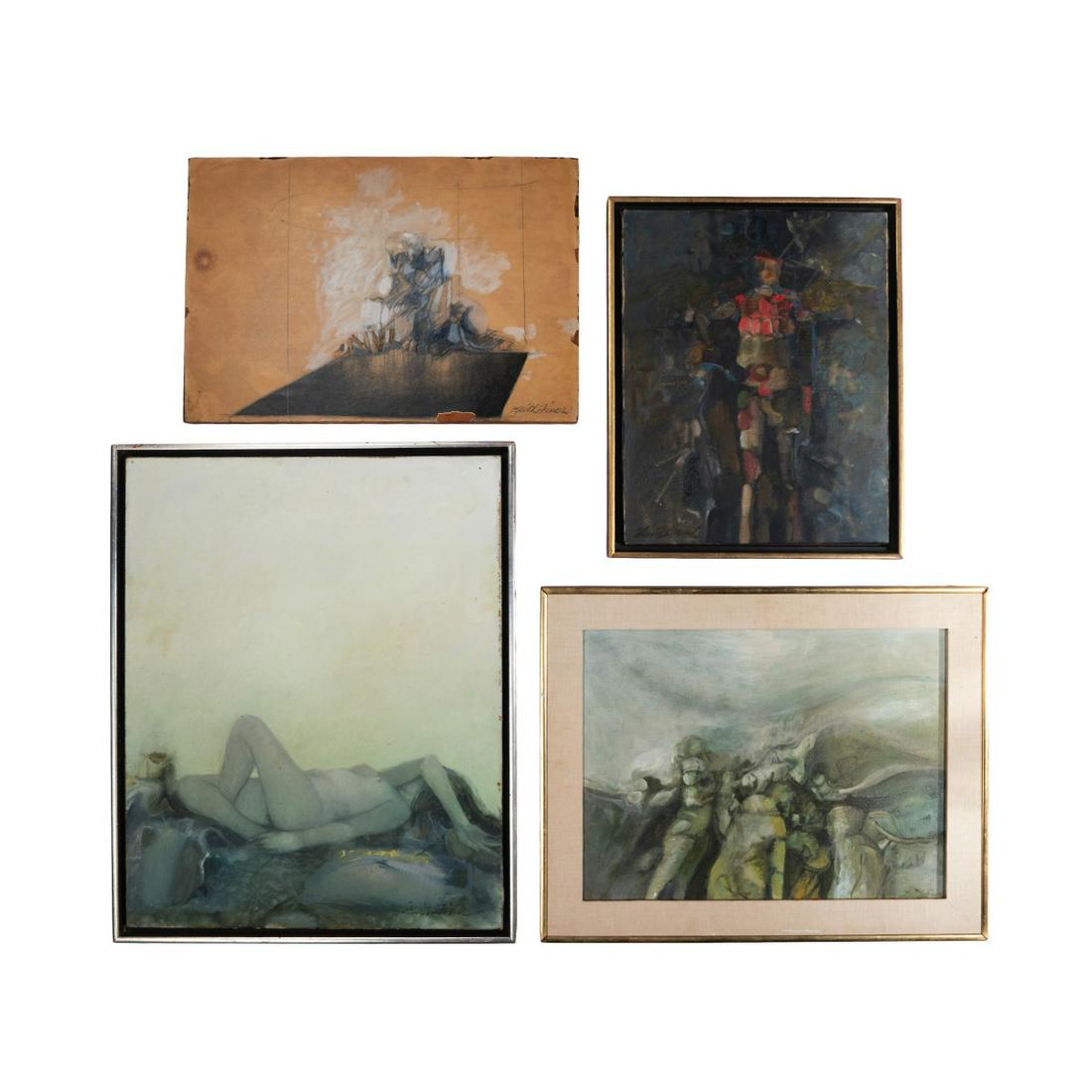 GROUP OF FOUR OIL PAINTINGS ON CANVAS, WALL ART (1 of 6)
