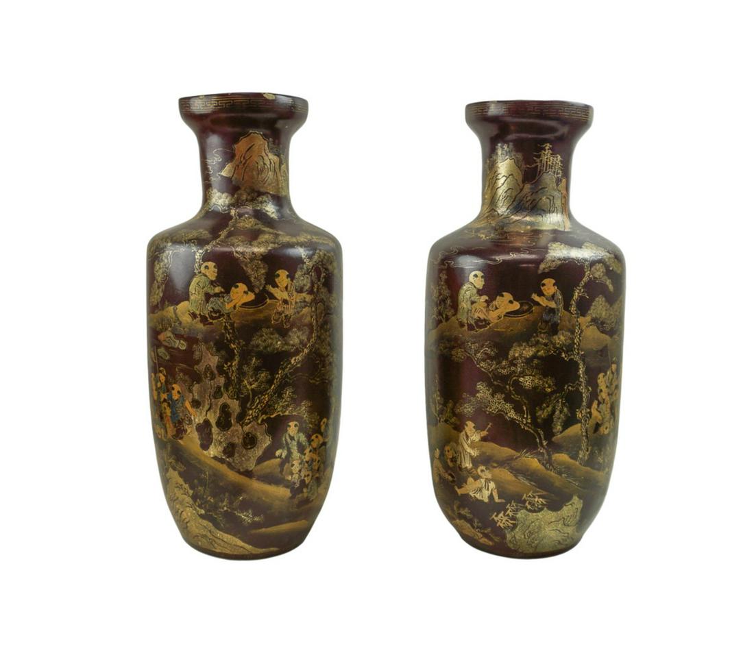 PAIR OF LARGE GILDED WOOD LACQUER VASES (1 of 3)
