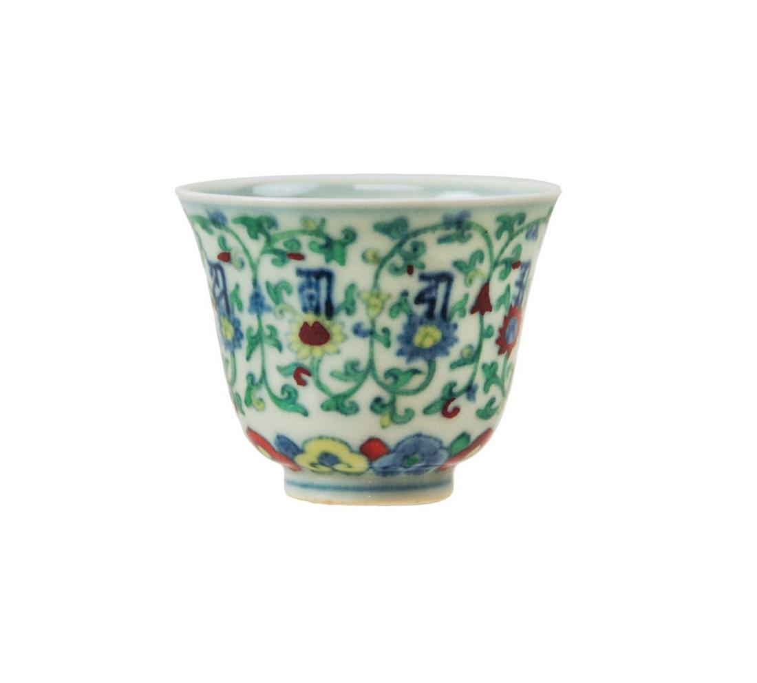 CHINESE DOUCAI PORCELAIN TEA CUP WITH FLOWERS (1 of 7)