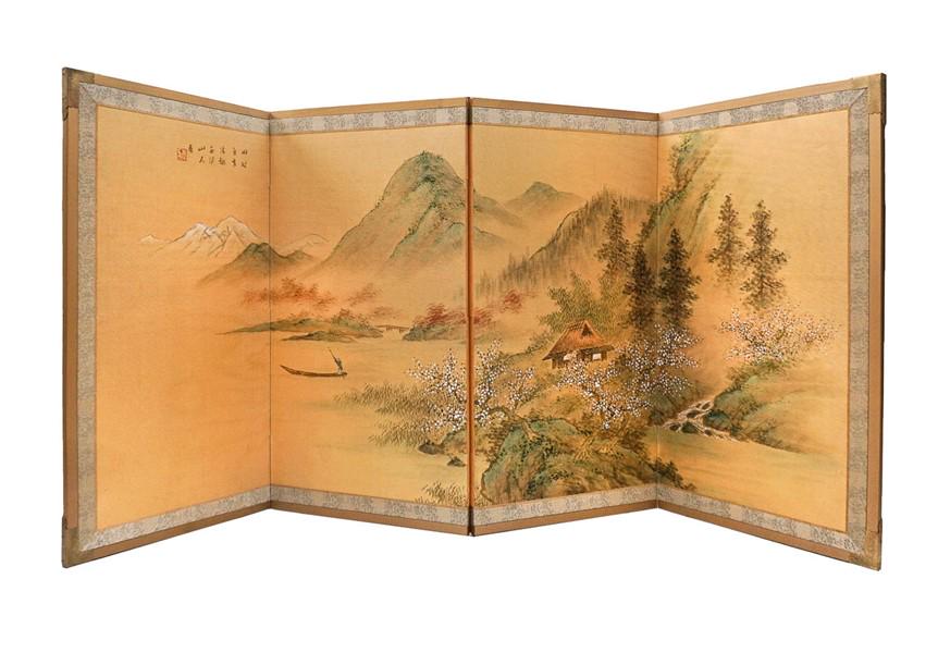 JAPANESE TABLE SCREEN PAINT ON SILK (1 of 4)