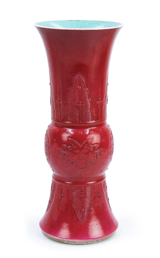 CHINESE RED GLAZE GU VASE (1 of 3)