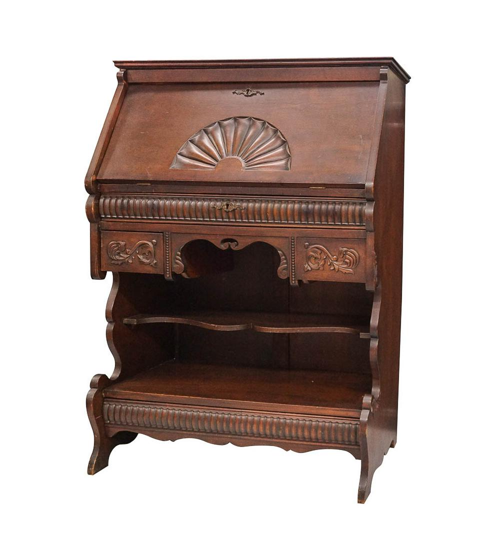 SECRETARY DESK WITH HIDDEN COMPARTMENTS WITH KEY: H:42.5in(107.9cm) W:30 3/4in(78.1cm) D:16.5in(41.9cm)