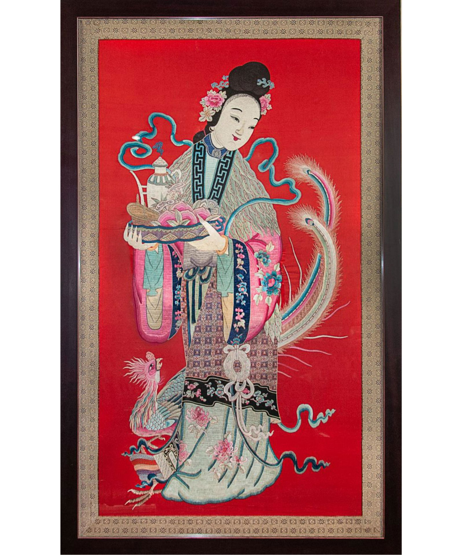 FRAMED EMBROIDERY GUAN YIN AND PHOENIX (1 of 1)