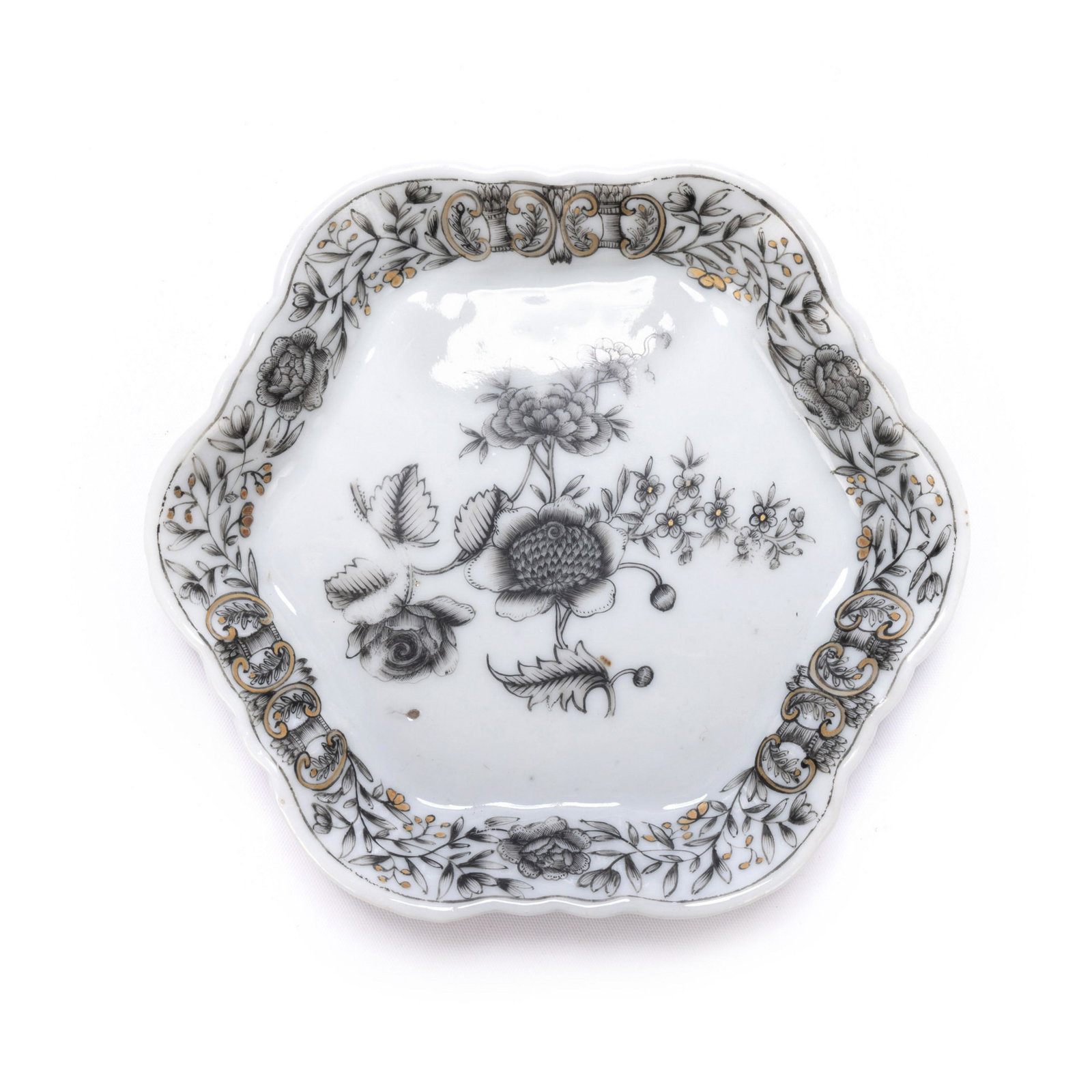 CHINESE EXPORT GILT GRISAILLE TEAPOT STAND DISH (1 of 10)