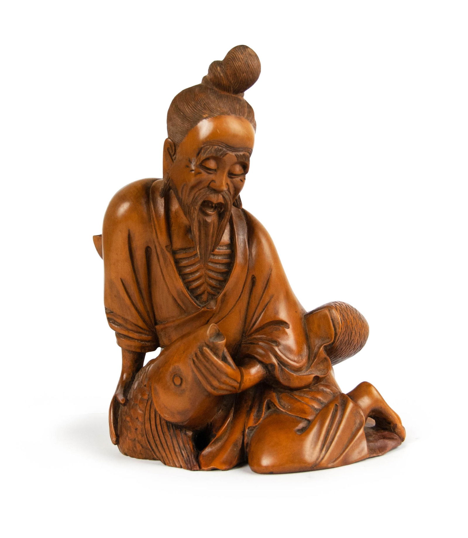 CHINESE BOXWOOD CARVED FISHERMAN (1 of 8)