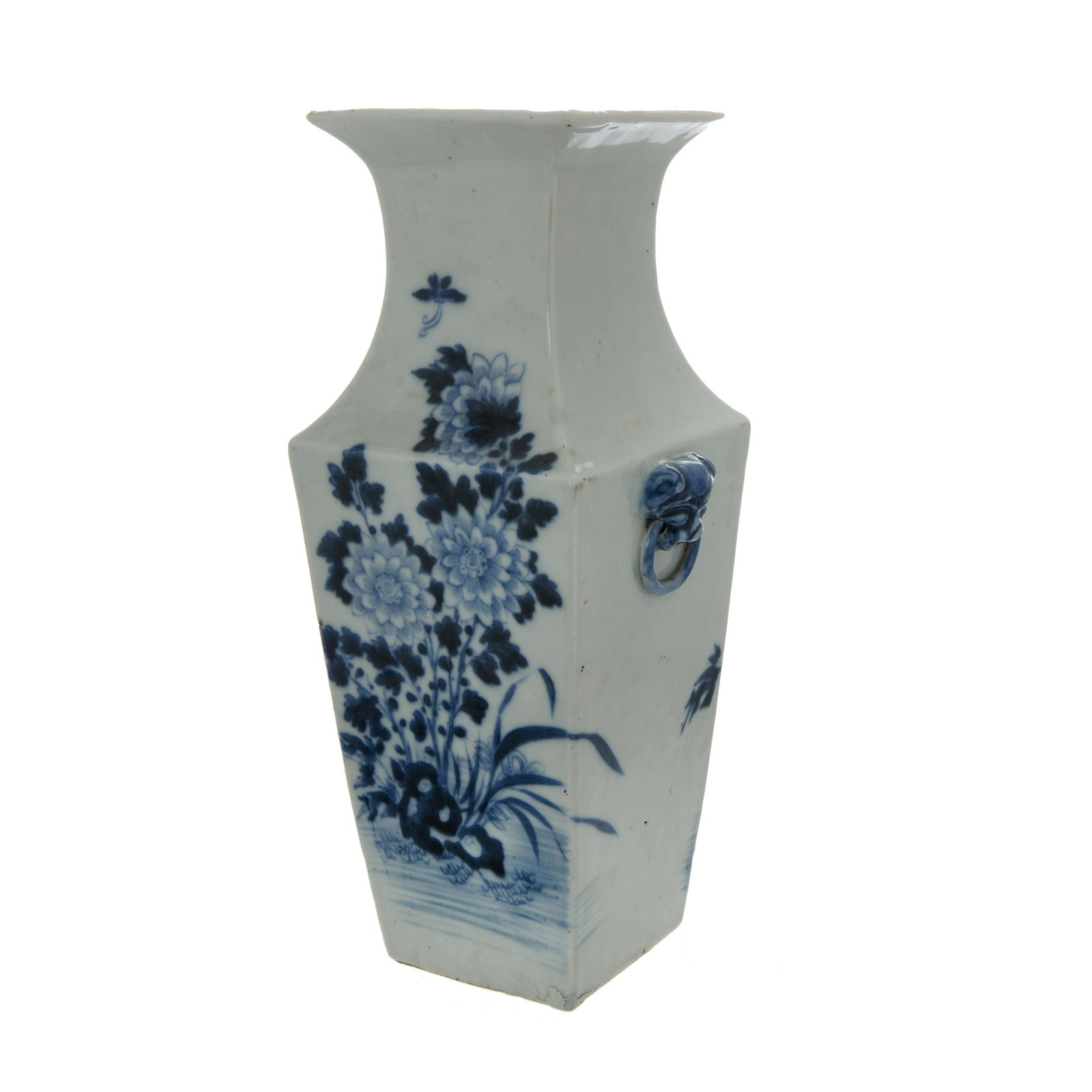 BLUE AND WHITE SQUARE VASE: H:10 3/4in(27.3cm) W:4 1/4in(10.7cm)