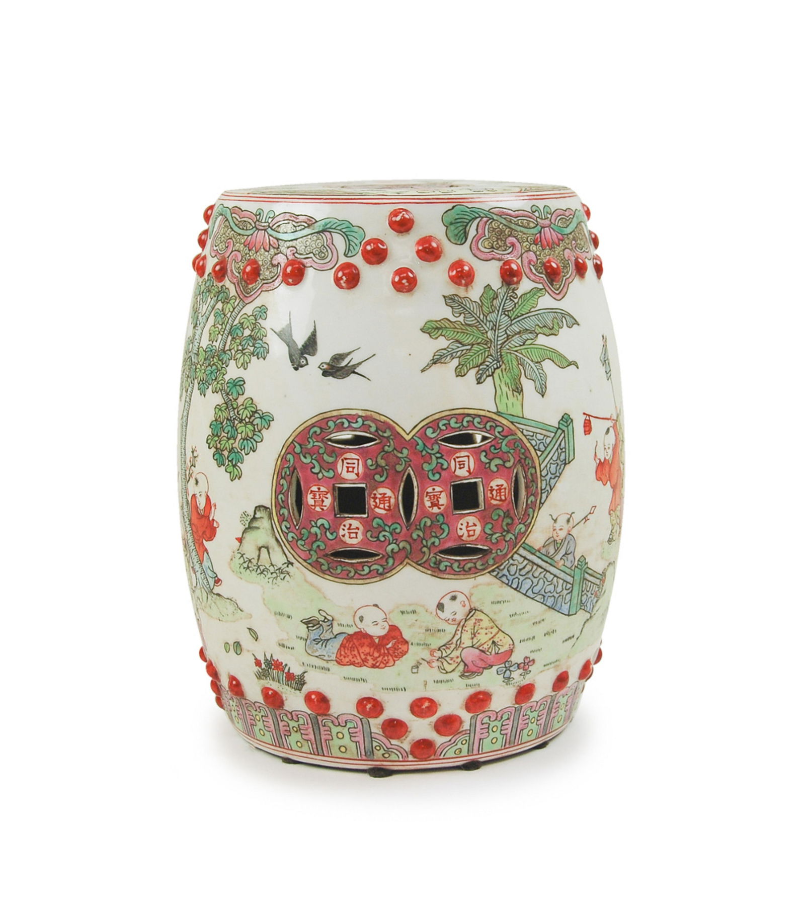 SMALL FAMILLE ROSE TABLE GARDEN STOOL (1 of 3)