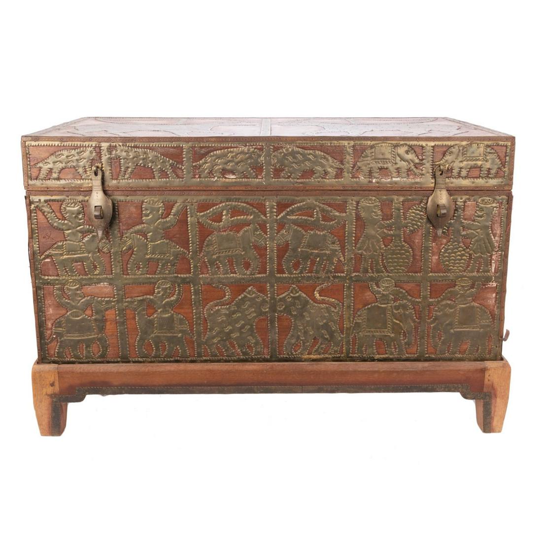 INDIAN BRASS EMBELLISHED CHEST ON STAND (1 of 6)