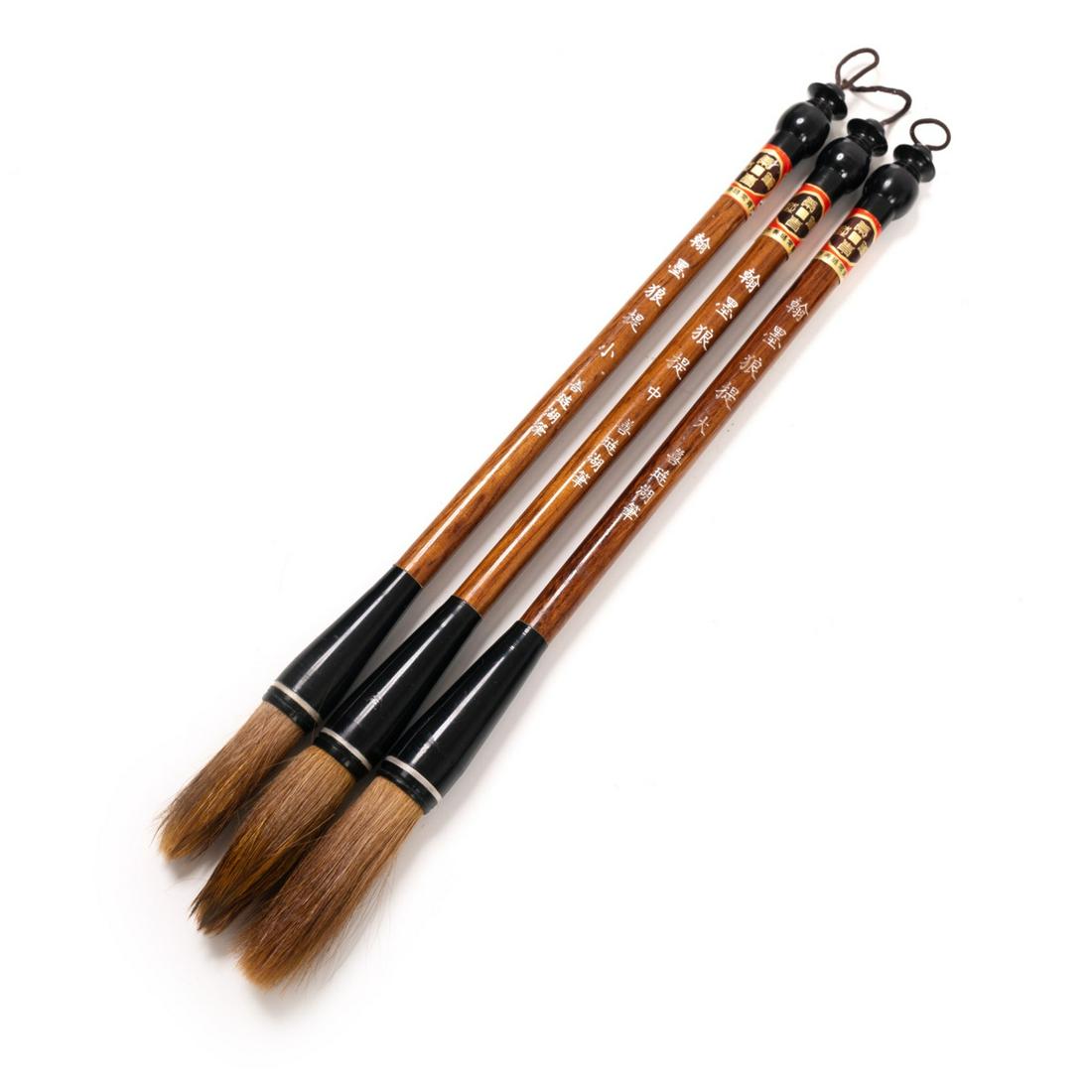 Group Of 3 Calligraphy Brushes With Box: Group Of 3 Calligraphy Brushes With Box L:11in(27.9cm)