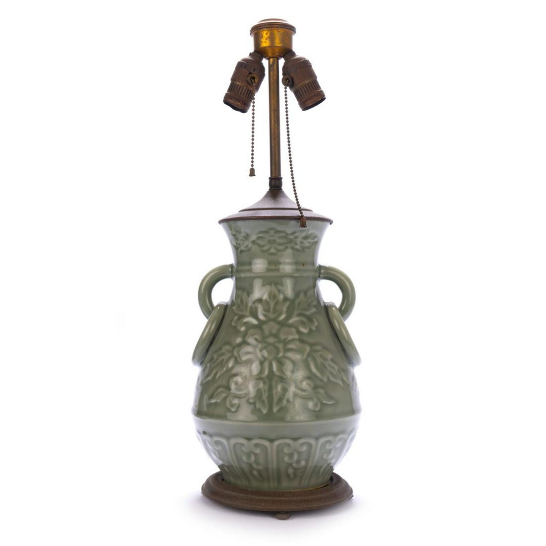 CELADON RELIEF VASE LAMP (1 of 6)