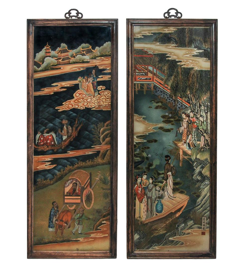 A PAIF OF FINE LARGE REVERSE GLASS PAINTING (1 of 9)