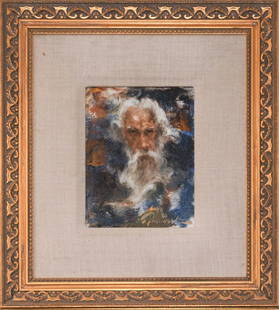 JAMES KELLY. OIL ON CANVAS "MAN FROM SANTA-FE": Oil on canvas, signed on the lower right "James K" and on the back "Man from Santa Fe OCC James Kelly OPA." This painting depicts a portrait of an oil man with white hair and white beard with an 