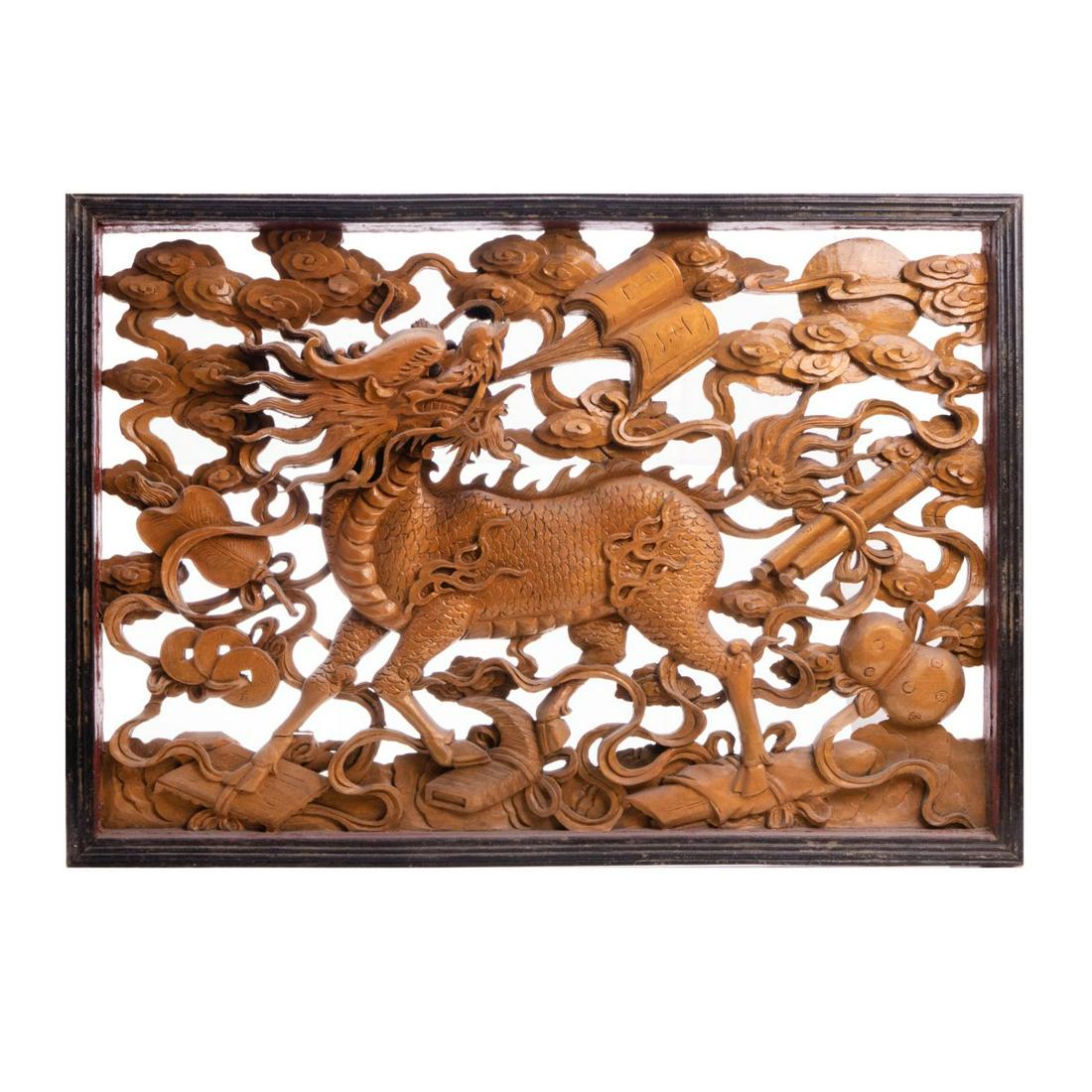 GILDED QILING WOOD CARVED WALL HANGING (1 of 6)