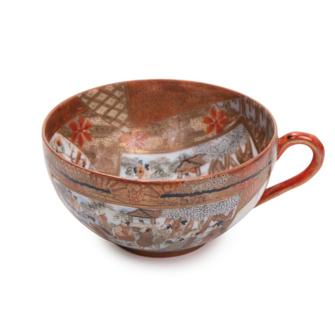 JAPANESE SATSUMA GILDED TEA CUP: Japanese Satsuma gilded tea cup with speckled round mark on the bottom. 2in(58cm) X 4.5in(11.4cm)