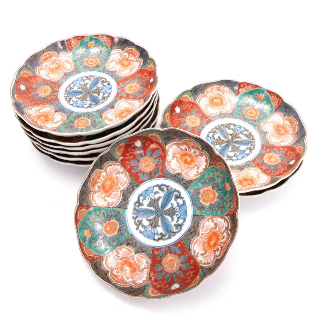 SET OF 9 JAPANESE IMARI GILDED DISH GROUP (1 of 6)