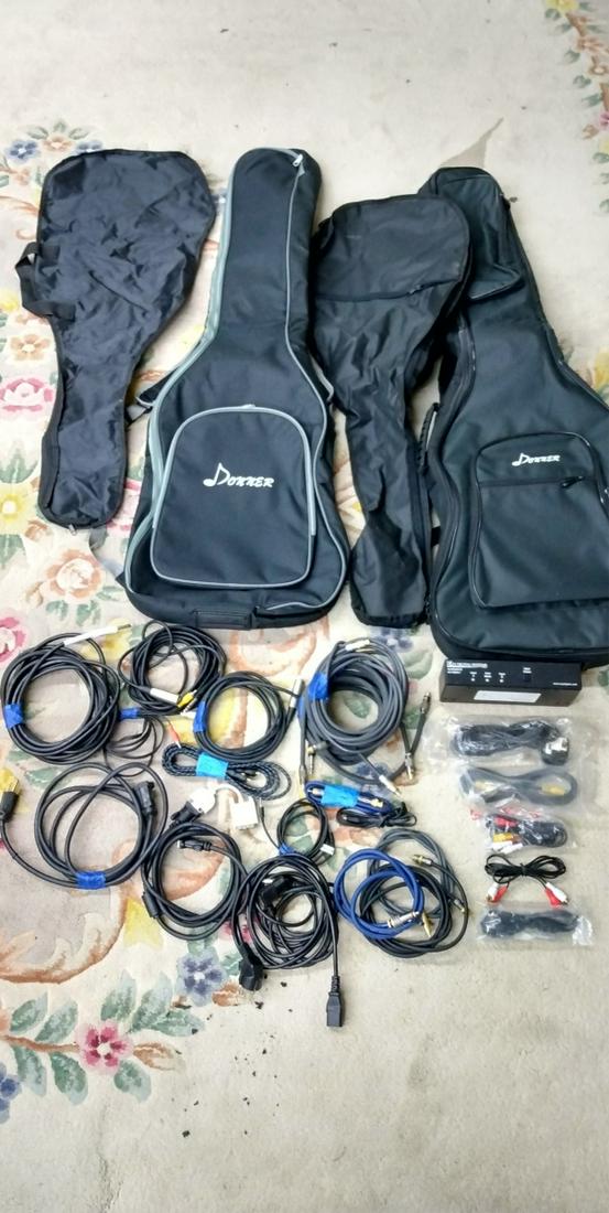 ELECTRIC GUITAR BAGS AND VARIOUS PLUGS AND WIRES (1 of 3)