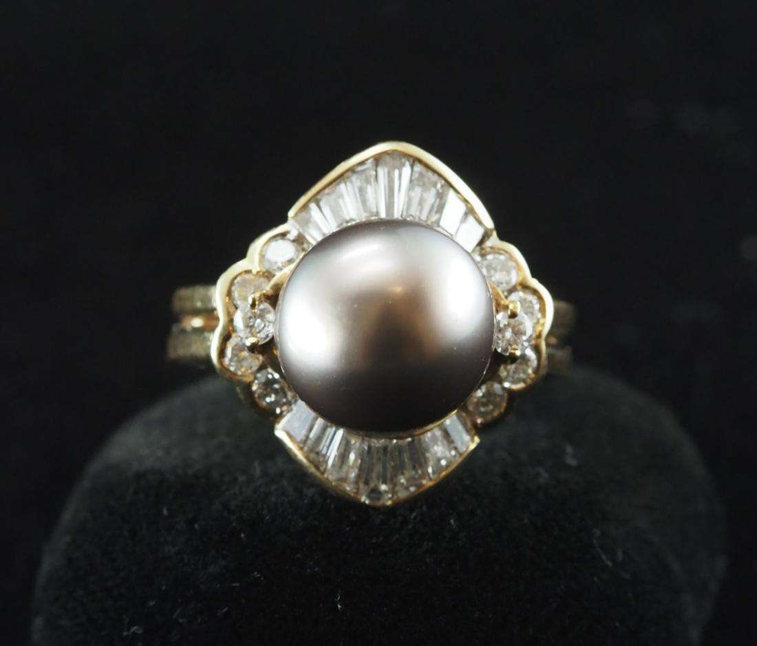 Natural cultered  black pearl and diamond ring (1 of 20)