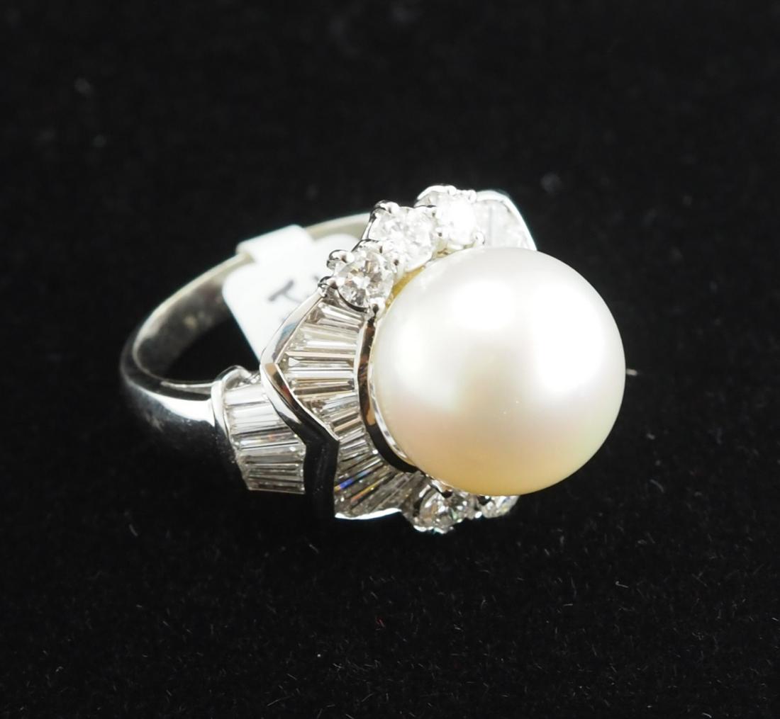Natural cultured pearl and diamond ring (1 of 11)