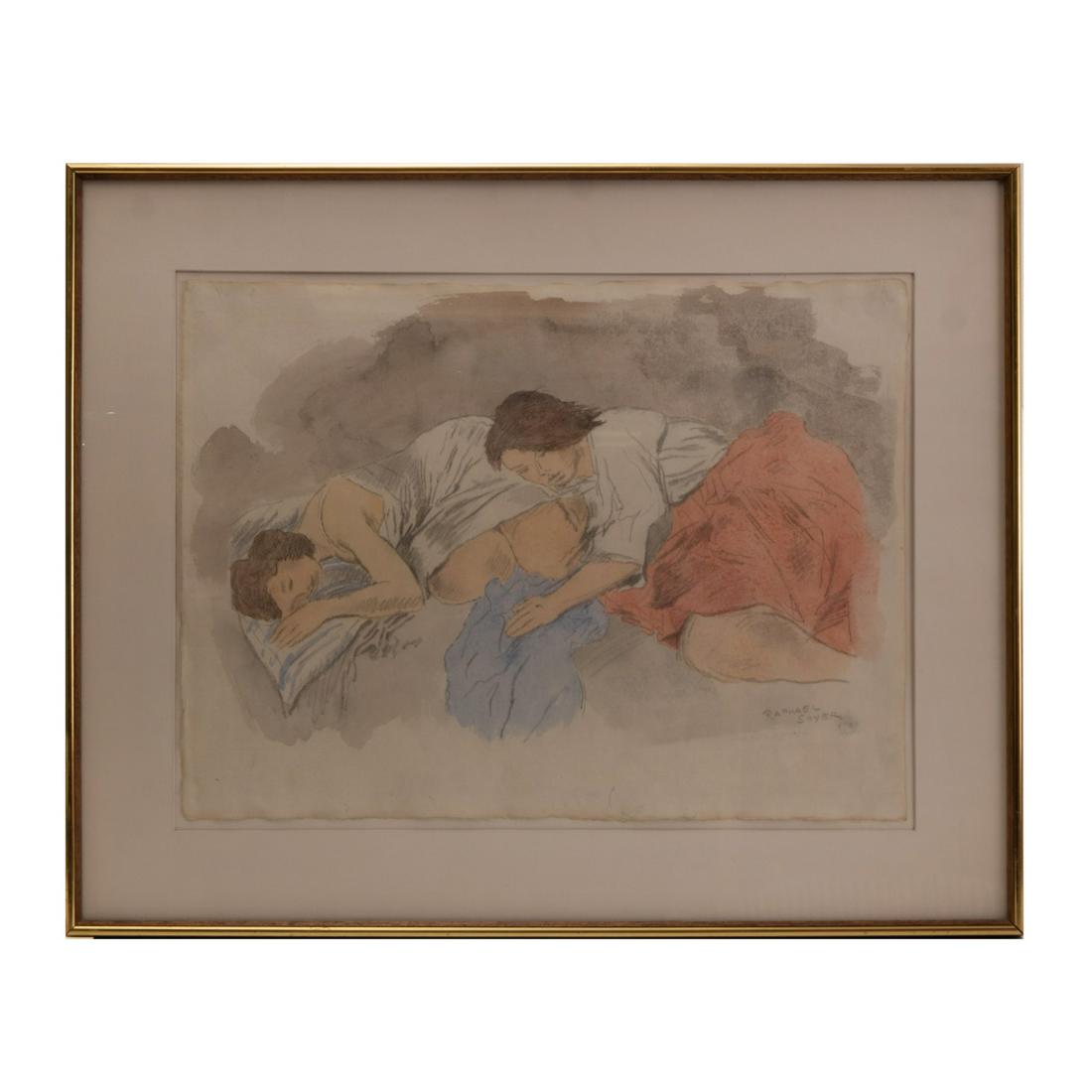 Raphael Soyer (1899-1987, American), Watercolor: Watercolor and pencil on paper in a gold tone wooden frame, signed on the lower right â€œRaphael Soyer.” There is a tag on the back from Forum Gallery, 1018 Madison Ave., New York, N.Y. 1002