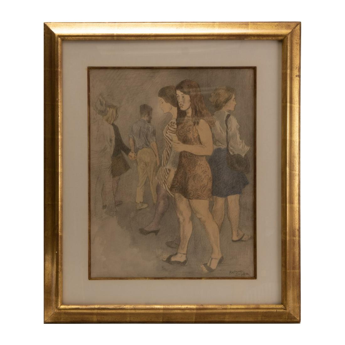 Raphael Soyer (1899-1987, American), Watercolor: Watercolor and pencil on paper in a gold-tone wooden frame, signed on the lower rightâ€œRaphael Soyer" There is a tag on the back from ACA Galleries that lists the title as â€œStudy for Street