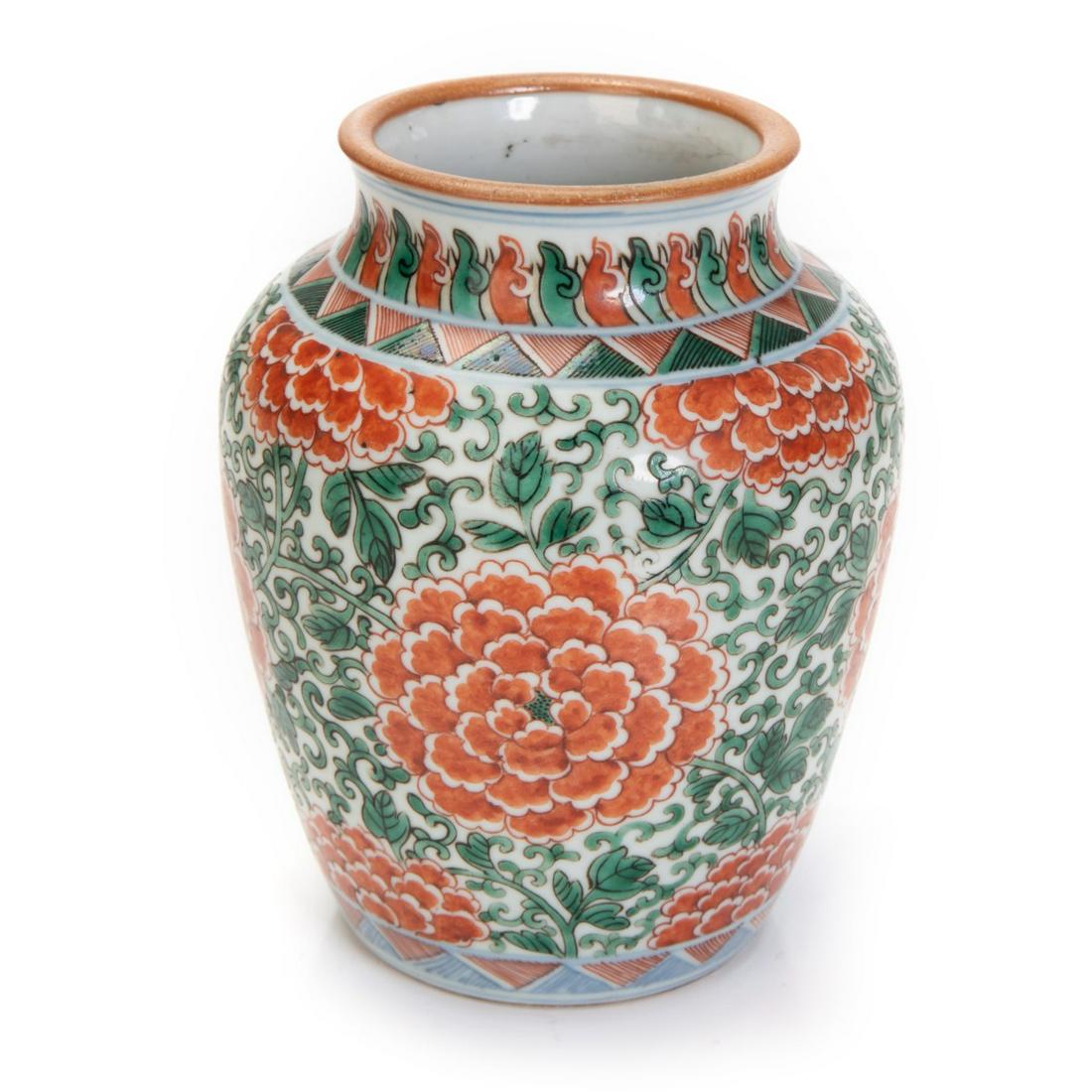 CHINESE IRON RED AND GREEN FLOWER PATTERN VASE (1 of 6)