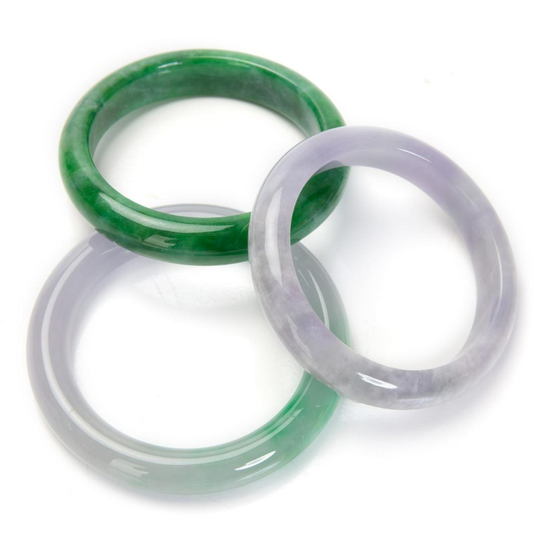 THREE JADE BANGLES (one certified) (1 of 6)