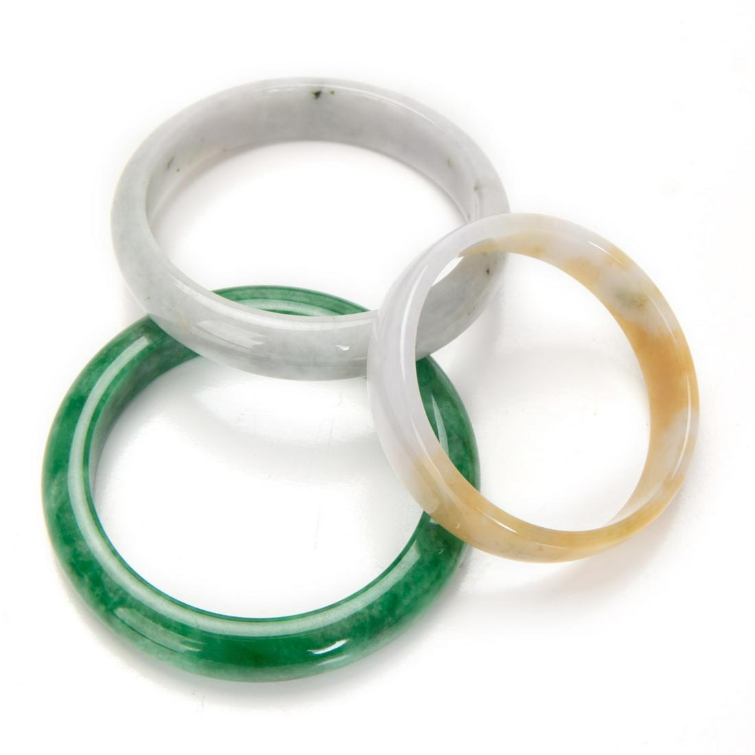 THREE JADE BANGLES (one certified) (1 of 6)