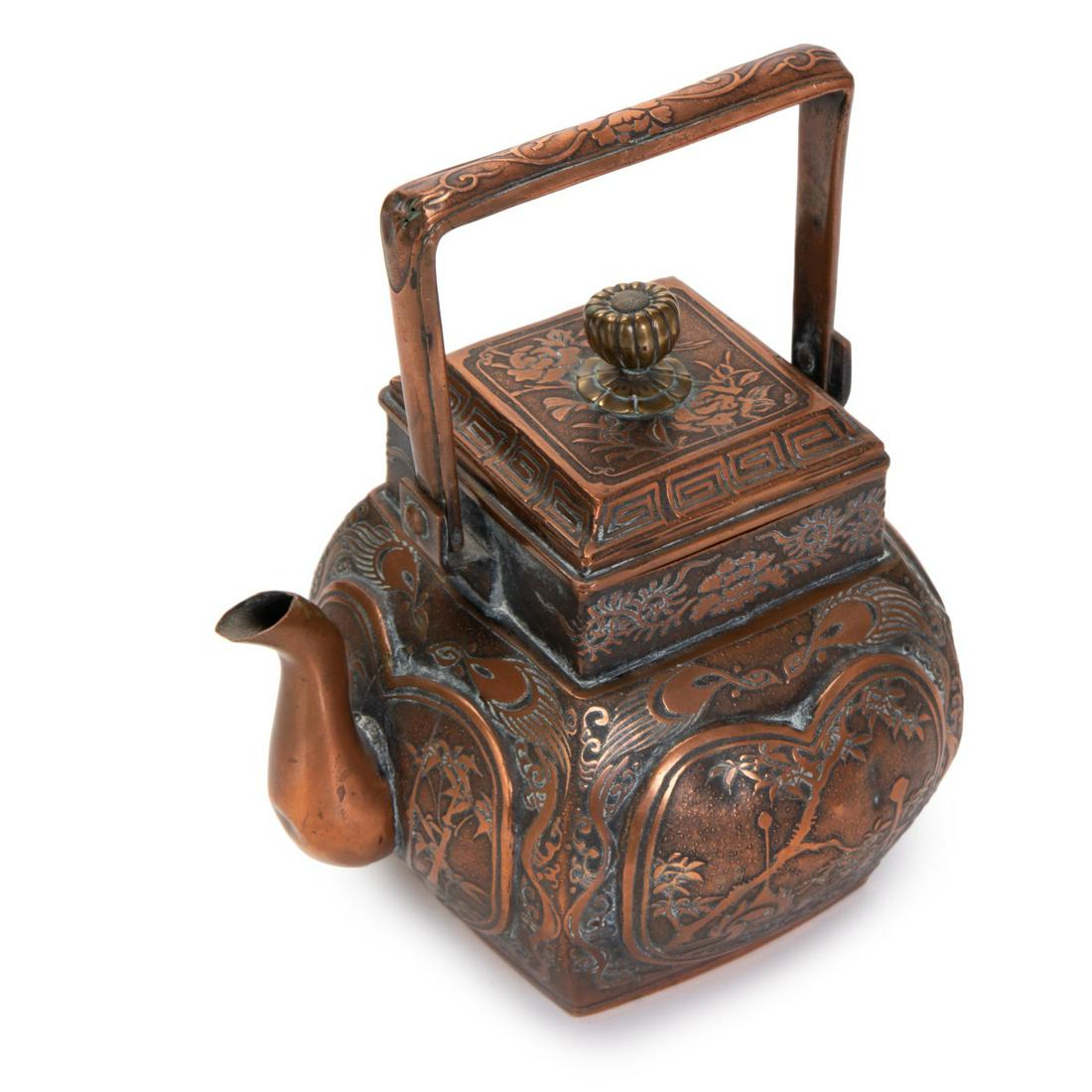 DECORATED JAPANESE COPPER TEAPOT (1 of 6)