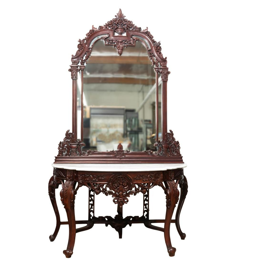 MARBLE TOP HALL TABLE WITH MIRROR (1 of 7)