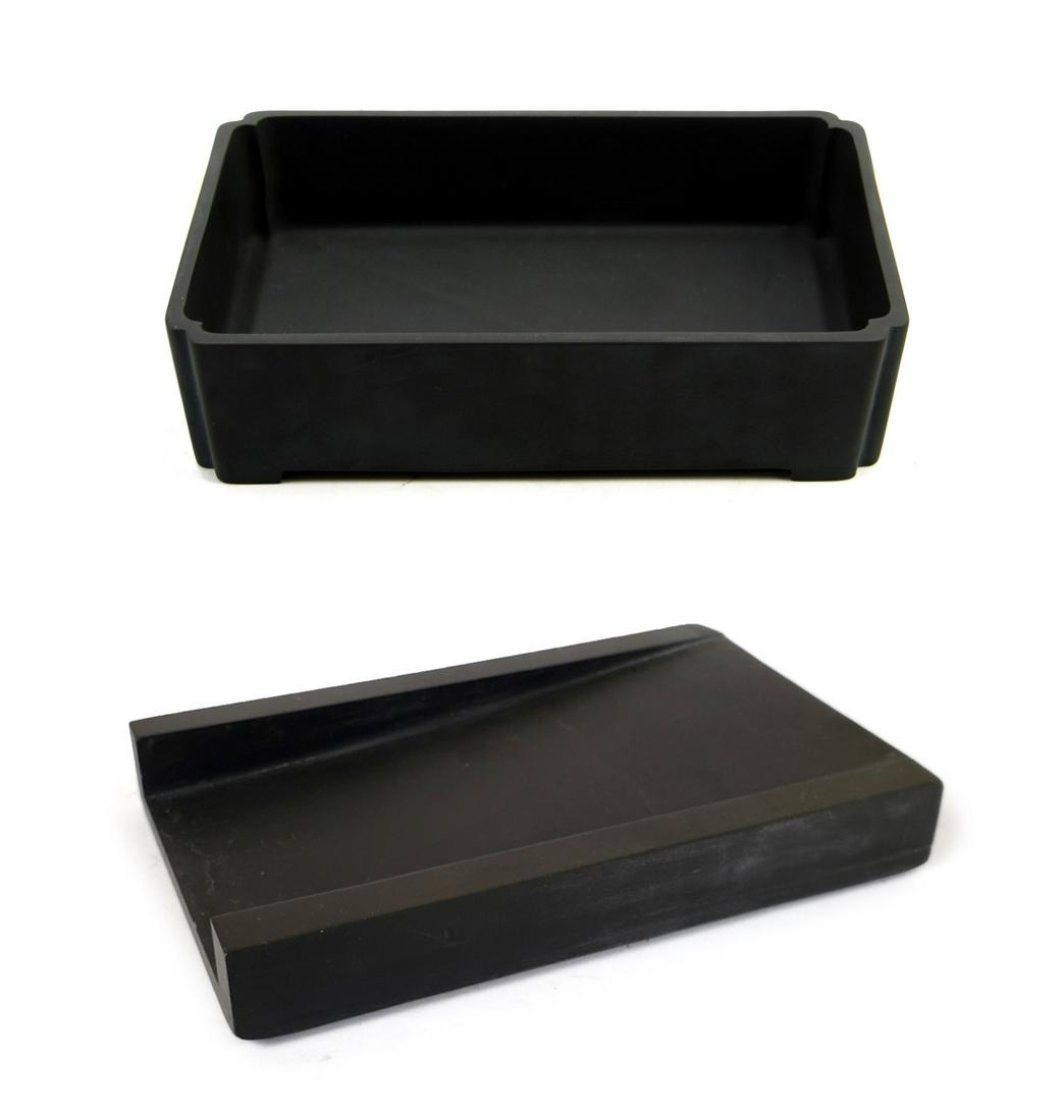 TWO BASALT RECTANGULAR DISH & SONG STYLE INK STONE (1 of 4)