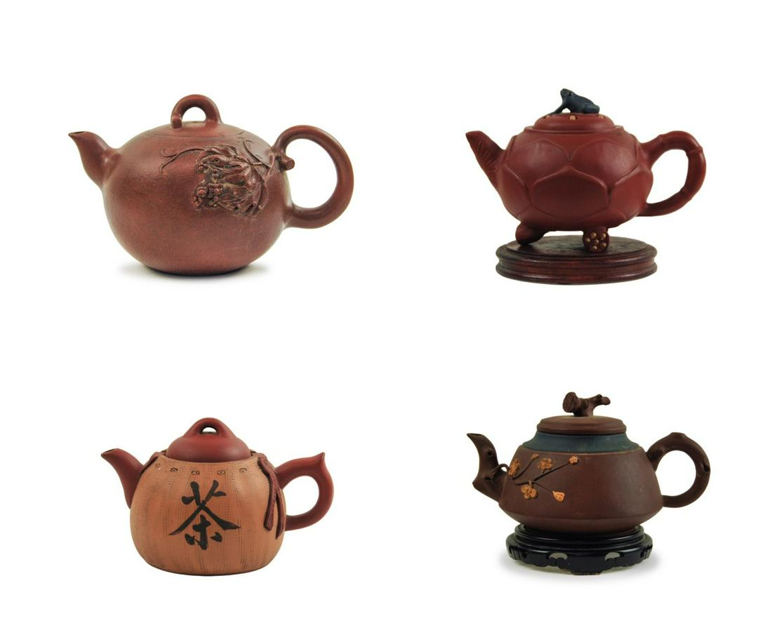 GROUP OF FOUR YIXING CLAY TEAPOTS (1 of 13)