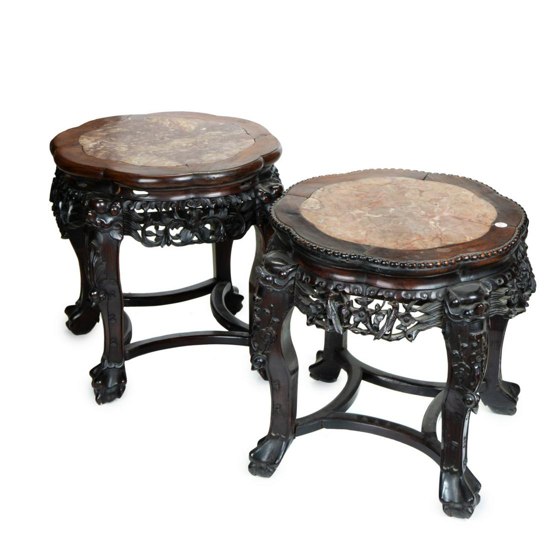TWO CHINESE ROSEWOOD MARBLE INSET TABLES (1 of 6)