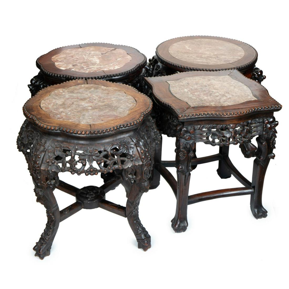 FOUR CHINESE ROSEWOOD MARBLE INSET TABLES (1 of 6)