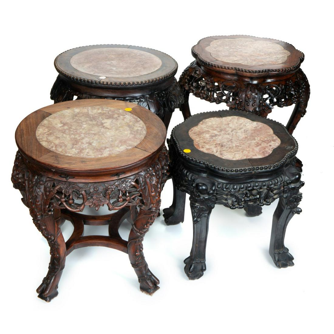 FOUR CHINESE ROSEWOOD MARBLE INSET TABLES (1 of 6)