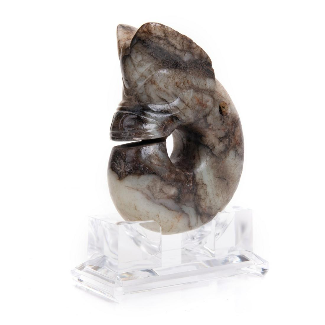 CHINESE GARY WHITE JADE FIGURE: Chinese jade figure. 449g 4in(10.1cm) X 3in(7.6cm)