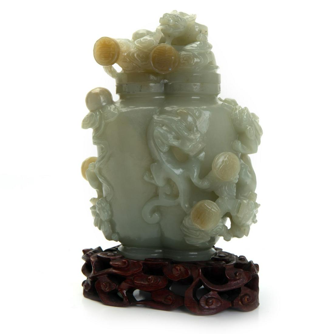 JADE DRAGON CARVED LIDDED VESSEL (1 of 6)