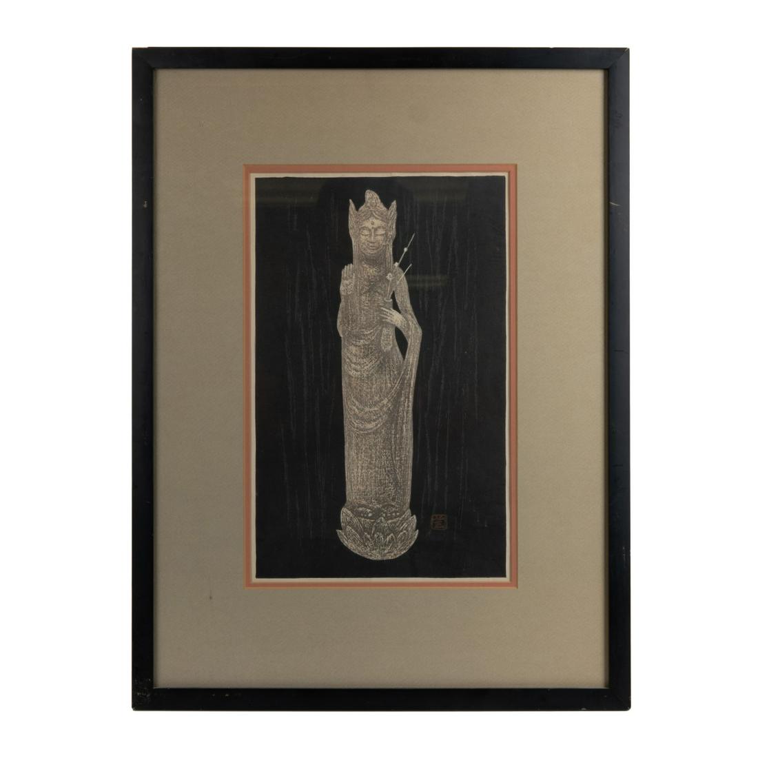 JAPANESE WOODBLOCK PRINT OF GODDESS KAORU KAWANO: Japanese woodblock print of goddess by Kawano H:24.5in(62.2cm) W:18.5in(46.9cm)