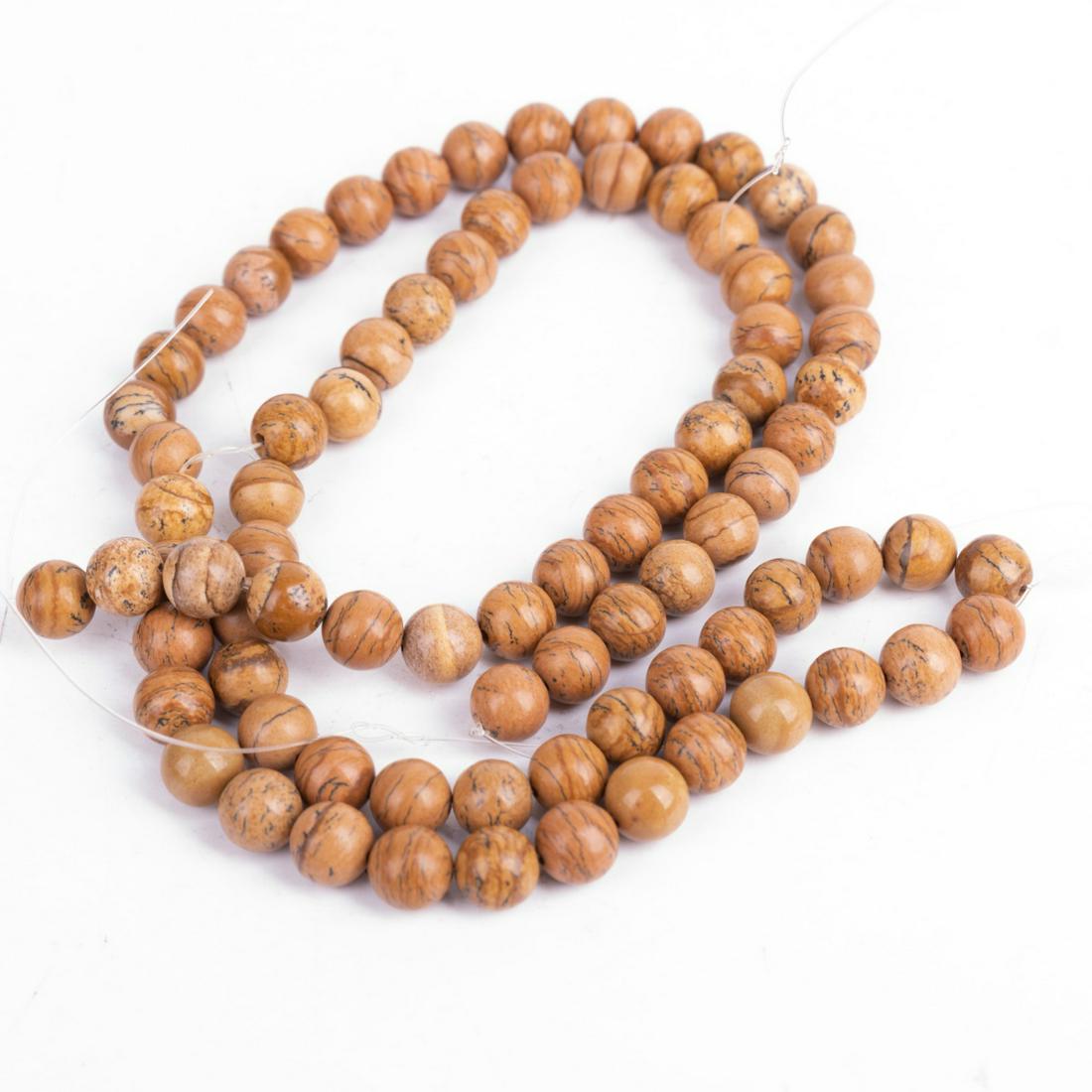 TWO STRANDS OF PICTURE JASPER 10mm BEADS: 81 count, 95g total