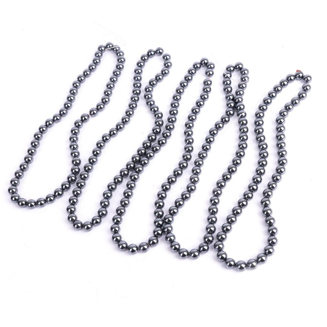 FIVE STRANDS OF 8mm HEMATITE BEADS: 332g total, 250 count