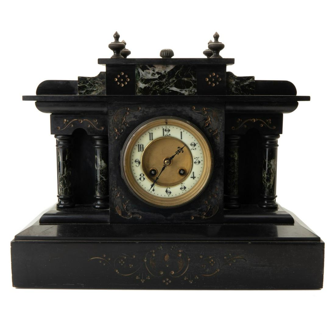 VICTORIAN BLACK MARBLE MANTEL CLOCK (1 of 6)