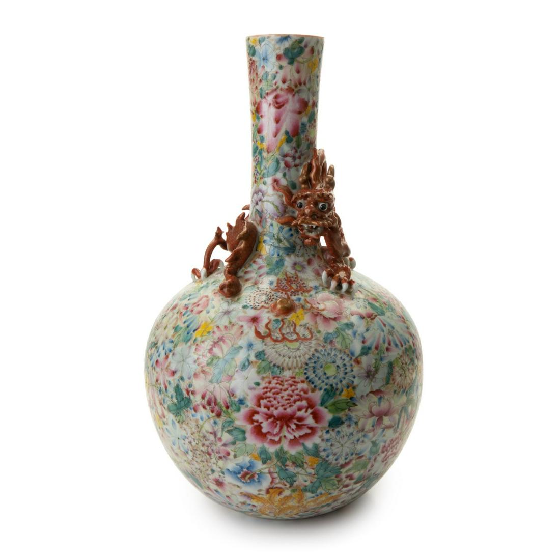 CHINESE MILLE FLEUR DRAGON VASE GUANG XU MARKS: H:15.75in(40cm) W:9.5in(24.1cm)