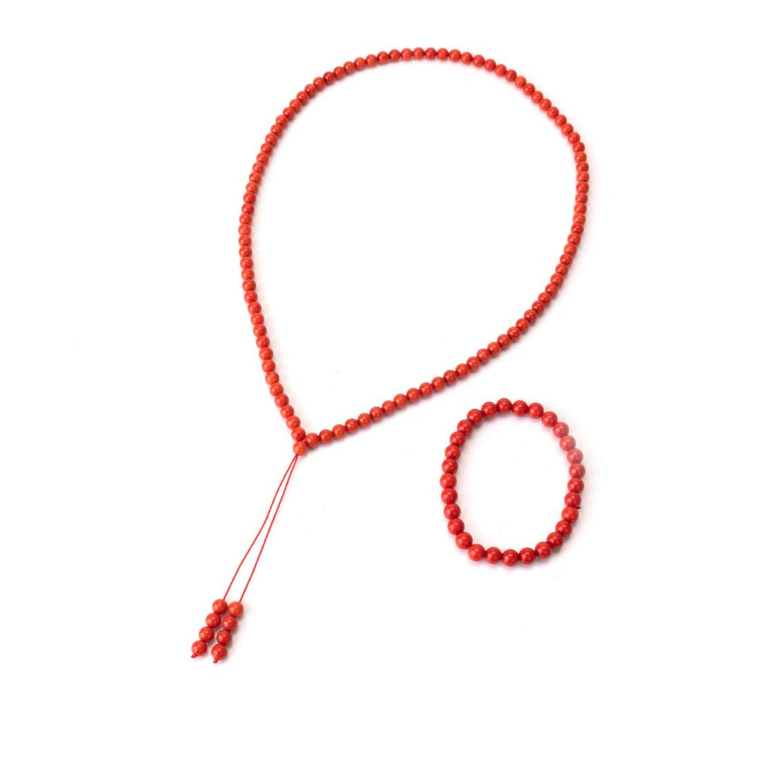 RED CORAL BEAD NECKLACE BRACELET DUO (1 of 6)
