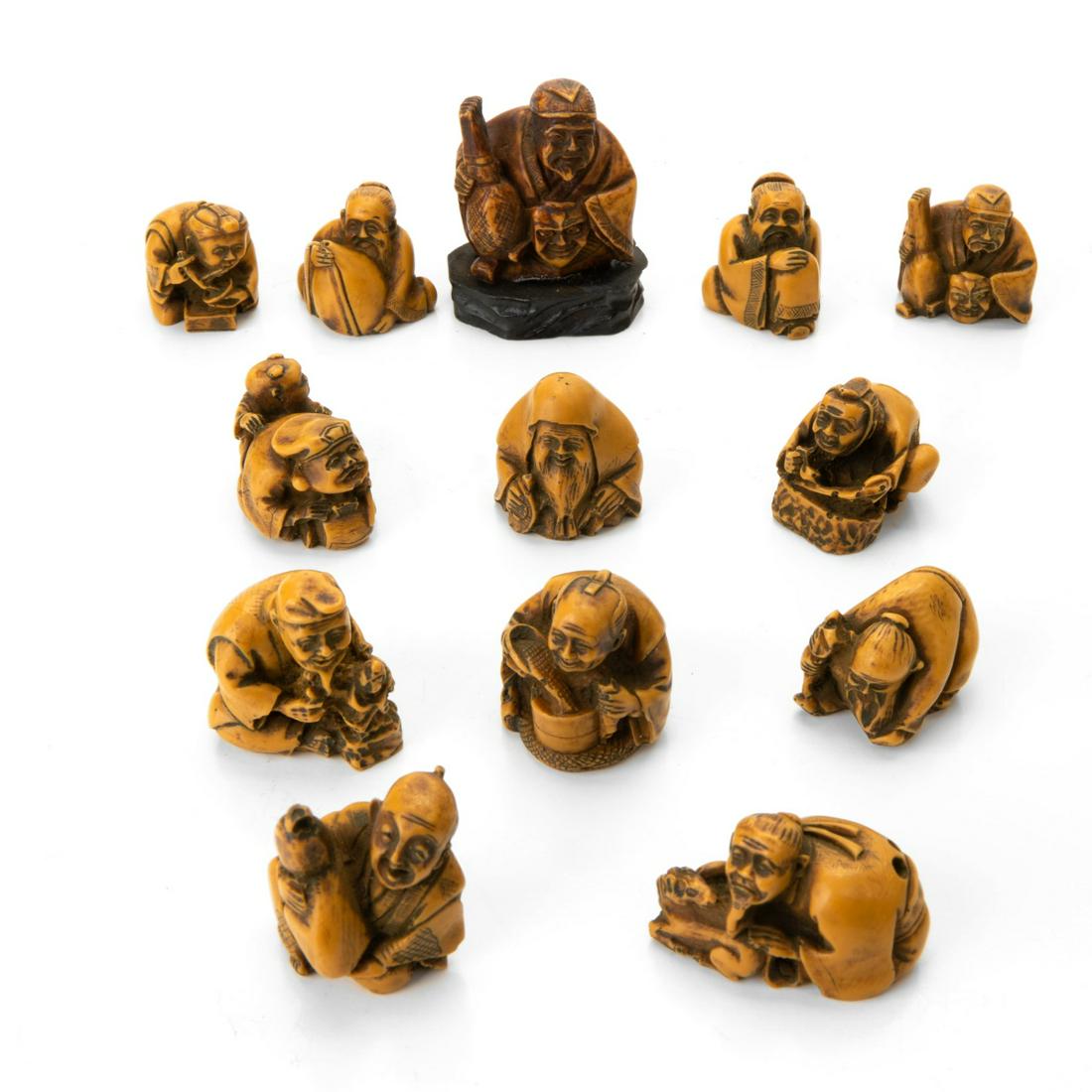 GROUP OF JAPANESE NETSUKE: Molded polymer Netsuki figures 2in(5cm)