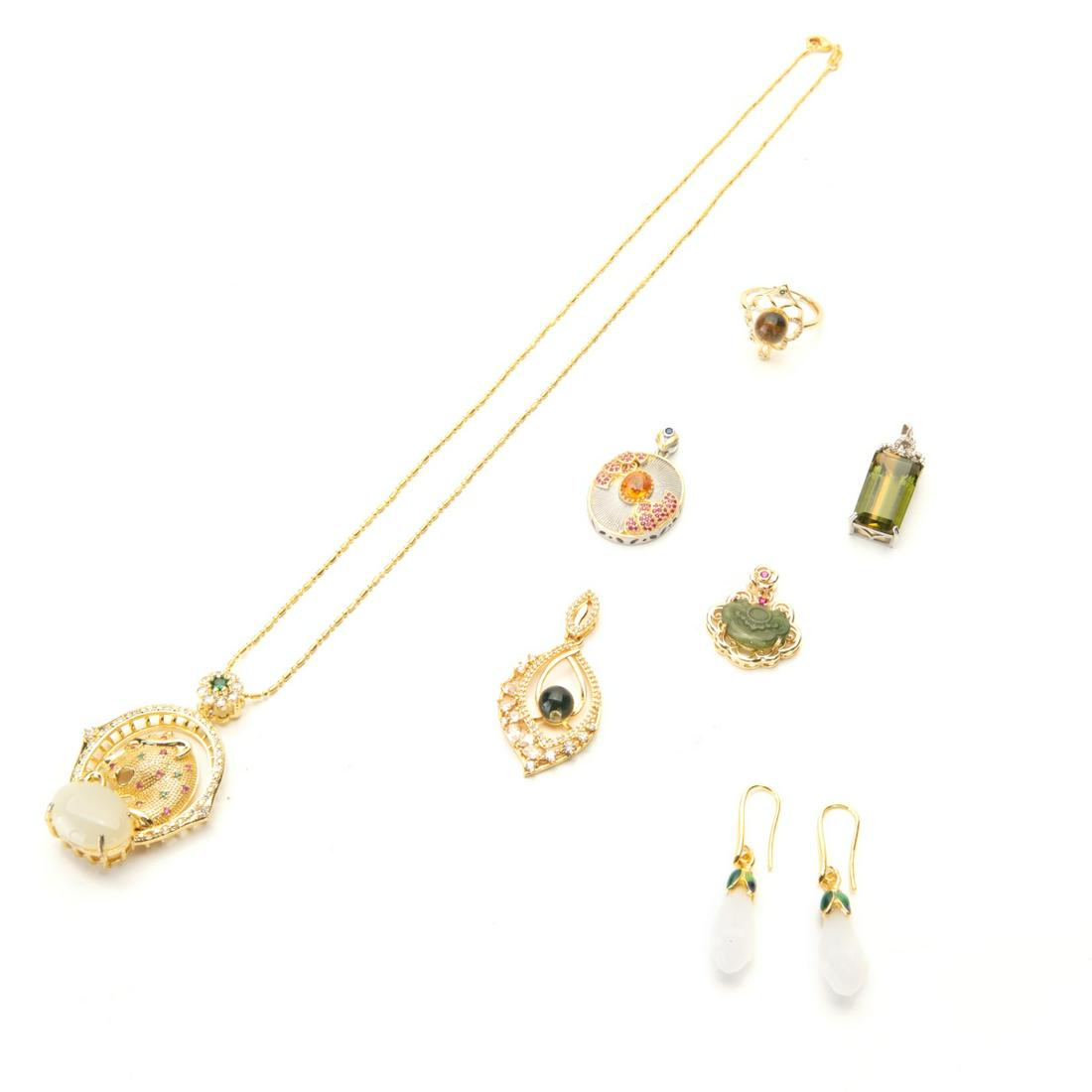 GROUP GILDED SILVER PRECIOUS STONE JEWELRY (1 of 6)