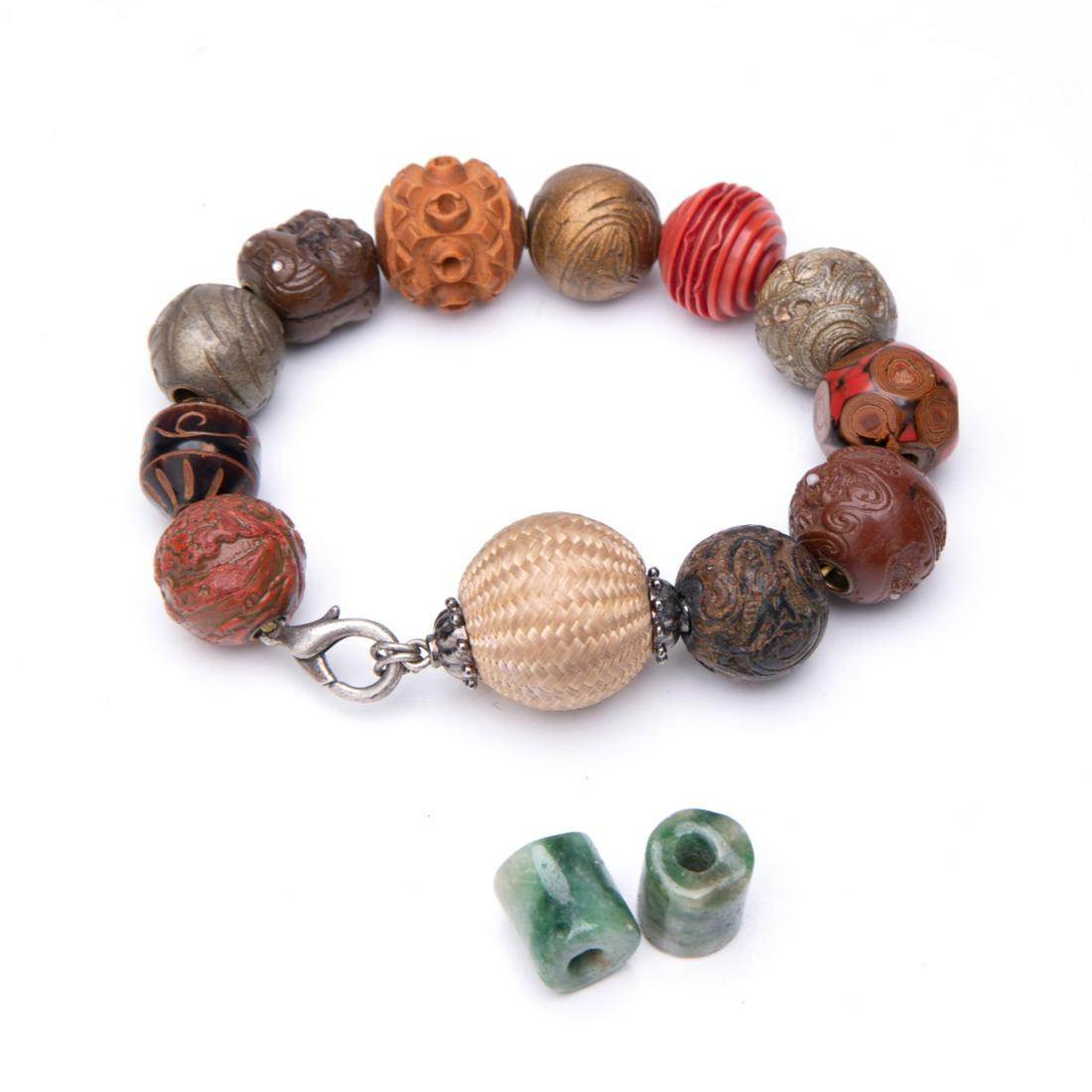 MULTI WOOD BEAD CHINESE BRACELET JADE BEADS (1 of 6)