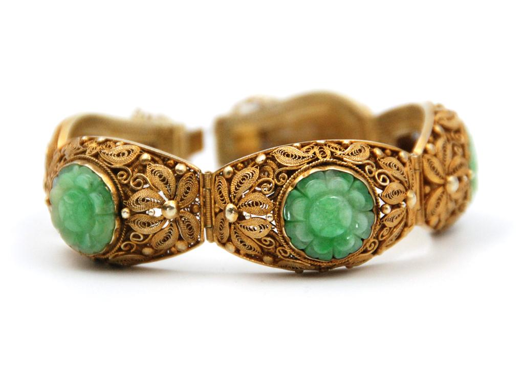 19TH CENTURY GILT SILVER JADE BRACELET (1 of 3)