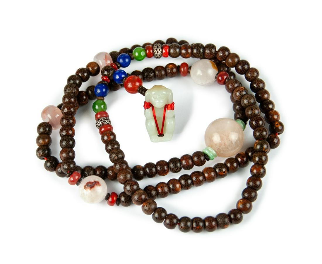 BODHI BEADED NECKLACE WITH JADE MONKEY PENDANT (1 of 6)