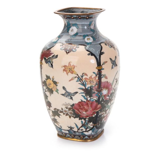 JAPANESE CLOISONNE ROUNDED SQUARE VASE (1 of 6)