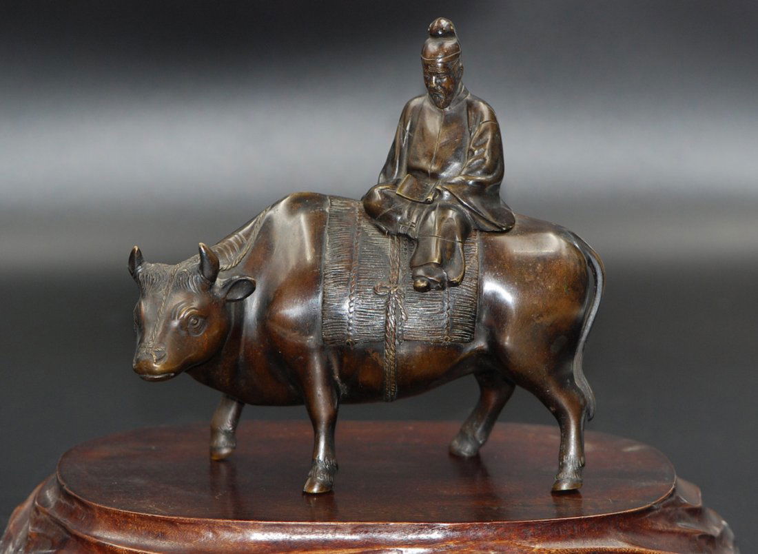 QING DYNASTY POET ON BUFFALO BRONZE CENSER (1 of 5)